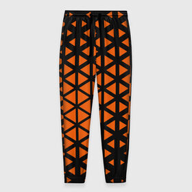 Мужские брюки 3D с принтом треугольник в Тюмени, 100% полиэстер | манжеты по низу, эластичный пояс регулируется шнурком, по бокам два кармана без застежек, внутренняя часть кармана из мелкой сетки | абстракция | геометрия | оранжевый | треугольник | хаотичность