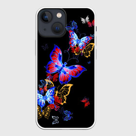 Чехол для iPhone 13 mini с принтом Поцелуй бабочек в Тюмени,  |  | angel | butterfly | fairy | neon | night | wings | ангел | бабочка | бабочки | девушке | животные | красочные | крылья | летающие | магия | махаон | мотыльки | насекомые | неоновые | ночные | ночь | подарок | природа