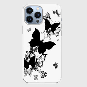 Чехол для iPhone 13 Pro Max с принтом Черные бабочки на белом в Тюмени,  |  | angel | black and white | butterfly | fairy | fashion girl | wings | ангел | бабочка | девушке | животные | крылья | летающие | магия | махаон | мотылек | мотыльки | насекомые | нежные | подарок | природа | сказочные | татуировки