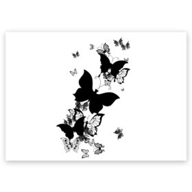 Поздравительная открытка с принтом Черные бабочки на белом в Тюмени, 100% бумага | плотность бумаги 280 г/м2, матовая, на обратной стороне линовка и место для марки
 | Тематика изображения на принте: angel | black and white | butterfly | fairy | fashion girl | wings | ангел | бабочка | девушке | животные | крылья | летающие | магия | махаон | мотылек | мотыльки | насекомые | нежные | подарок | природа | сказочные | татуировки
