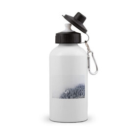 Бутылка спортивная с принтом зимний лес в Тюмени, металл | емкость — 500 мл, в комплекте две пластиковые крышки и карабин для крепления | зима | зимний лес | лес | снег | сосны
