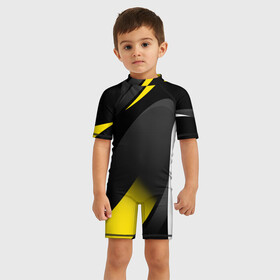 Детский купальный костюм 3D с принтом SPORT WEAR YELLOW в Тюмени, Полиэстер 85%, Спандекс 15% | застежка на молнии на спине | abstraction | geometry | neon | sport | sport wear | texture | абстракция | брызги | геометрия | краски | красный | линии | неон | неоновый | полосы | соты | спорт | спортивная одежда | спортивная форма | текстура | фигуры