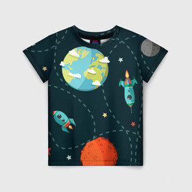 Детская футболка 3D с принтом Космический перелёт в Тюмени, 100% гипоаллергенный полиэфир | прямой крой, круглый вырез горловины, длина до линии бедер, чуть спущенное плечо, ткань немного тянется | Тематика изображения на принте: арт | звезда | звёзды | земля | космос | марс | перелёт | планета | планеты | полёт | ракета | ракеты | рисунок | сатурн | юпитер