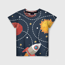 Детская футболка 3D с принтом Космический перелёт в Тюмени, 100% гипоаллергенный полиэфир | прямой крой, круглый вырез горловины, длина до линии бедер, чуть спущенное плечо, ткань немного тянется | Тематика изображения на принте: арт | звезда | звёзды | земля | космос | марс | перелёт | планета | планеты | полёт | ракета | ракеты | рисунок | сатурн | солнце | юпитер