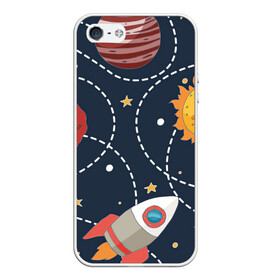 Чехол для iPhone 5/5S матовый с принтом Космический перелёт в Тюмени, Силикон | Область печати: задняя сторона чехла, без боковых панелей | арт | звезда | звёзды | земля | космос | марс | перелёт | планета | планеты | полёт | ракета | ракеты | рисунок | сатурн | солнце | юпитер