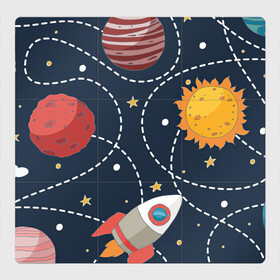 Магнитный плакат 3Х3 с принтом Космический перелёт в Тюмени, Полимерный материал с магнитным слоем | 9 деталей размером 9*9 см | Тематика изображения на принте: арт | звезда | звёзды | земля | космос | марс | перелёт | планета | планеты | полёт | ракета | ракеты | рисунок | сатурн | солнце | юпитер