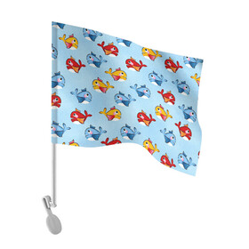 Флаг для автомобиля с принтом Киты в Тюмени, 100% полиэстер | Размер: 30*21 см | арт | детский рисунок | жёлтый | кит | киты | красный | море | оранжевый | рисунок | синий | цветной кит | цветные киты | яркие цвета | яркий цвет