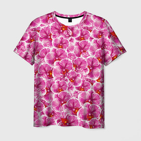 Мужская футболка 3D с принтом Розовые орхидеи в Тюмени, 100% полиэфир | прямой крой, круглый вырез горловины, длина до линии бедер | fashion flowers | pink | tropical | азия | бабочки | бразилия | букет | бутоны | джунгли | лепестки | лето | любимая | марта | нежные | орхидея | подарок | природа | растения | тропики | тропические | узор | цветение