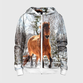 Детская толстовка 3D на молнии с принтом Конь и снег в Тюмени, 100% полиэстер |  манжеты и пояс оформлены широкой мягкой резинкой, двухслойный капюшон со шнурком для регулировки, спереди карманы и застежка-молния
 | животные | звери | зима | кони | конь | коняшка | лошади | лошадка | лошадь | пони | природа | снег