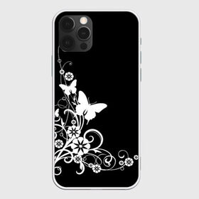 Чехол для iPhone 12 Pro Max с принтом Чёрно- белый гламур в Тюмени, Силикон |  | Тематика изображения на принте: бабочки | белое на чёрном | гламурные узоры | изящные узоры. | узоры | узоры с бабочками