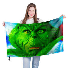 Флаг 3D с принтом Гринч в Тюмени, 100% полиэстер | плотность ткани — 95 г/м2, размер — 67 х 109 см. Принт наносится с одной стороны | гринч | джим керри | для детей | зеленый | рождество