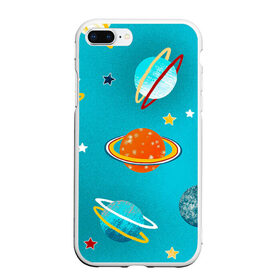 Чехол для iPhone 7Plus/8 Plus матовый с принтом Необычные планеты в Тюмени, Силикон | Область печати: задняя сторона чехла, без боковых панелей | арт | бирюзовый | венера | звезда | звёзды | земля | марс | планета | планеты | рисунок | рисунок карандашом | сатурн | синий