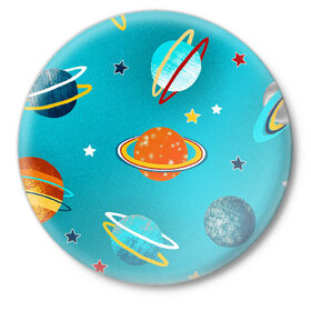 Значок с принтом Необычные планеты в Тюмени,  металл | круглая форма, металлическая застежка в виде булавки | арт | бирюзовый | венера | звезда | звёзды | земля | марс | планета | планеты | рисунок | рисунок карандашом | сатурн | синий