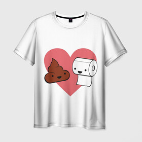 Мужская футболка 3D с принтом Какашечка+бумага в Тюмени, 100% полиэфир | прямой крой, круглый вырез горловины, длина до линии бедер | бумага | любовь | маска | медицинская маска | прикольные картинки | сердце | смайлики | смайлы | стикербук | текстура | фон | эмоджи | эмодзи