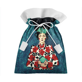 Подарочный 3D мешок с принтом Самоцветная девушка в Тюмени, 100% полиэстер | Размер: 29*39 см | flowers | girl | венок | девушка | лилии | одуванчики | птичка | ромашки | синичка | узор | цветы