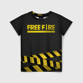 Детская футболка 3D с принтом Free Fire в Тюмени, 100% гипоаллергенный полиэфир | прямой крой, круглый вырез горловины, длина до линии бедер, чуть спущенное плечо, ткань немного тянется | battlegrounds | free fire | garena | tricks | батл | королевская битва | рояль | фаир | фри фаер | экшн