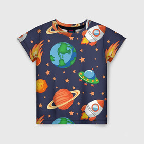Детская футболка 3D с принтом Космическое путешествие в Тюмени, 100% гипоаллергенный полиэфир | прямой крой, круглый вырез горловины, длина до линии бедер, чуть спущенное плечо, ткань немного тянется | Тематика изображения на принте: арт | астероид | астероиды | звезда | звёзды | земля | космос | планета | планеты | ракета | ракеты | рисунок | сатурн | фобас