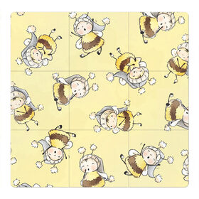 Магнитный плакат 3Х3 с принтом Сонные пчёлки в Тюмени, Полимерный материал с магнитным слоем | 9 деталей размером 9*9 см | арт | белый | детский рисунок | жёлтый | звезда | звёзды | ночь | отдых | пушистые | пушистый | пчелиная шуба | пчелиная шубка | рисунок | сон | спокойной ночи | чёрный | шуба | шубка