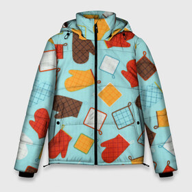 Мужская зимняя куртка 3D с принтом Ухватки в Тюмени, верх — 100% полиэстер; подкладка — 100% полиэстер; утеплитель — 100% полиэстер | длина ниже бедра, свободный силуэт Оверсайз. Есть воротник-стойка, отстегивающийся капюшон и ветрозащитная планка. 

Боковые карманы с листочкой на кнопках и внутренний карман на молнии. | арт | жёлтый | красный | кухня | рисунок | синий | ухватка | ухватки | чёрный | шоколадный