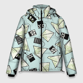 Мужская зимняя куртка 3D с принтом Чайные пакетики в Тюмени, верх — 100% полиэстер; подкладка — 100% полиэстер; утеплитель — 100% полиэстер | длина ниже бедра, свободный силуэт Оверсайз. Есть воротник-стойка, отстегивающийся капюшон и ветрозащитная планка. 

Боковые карманы с листочкой на кнопках и внутренний карман на молнии. | арт | белый | зеленый | зеленый чай | рисунок | синий | чай | чайник пакетик | чайные пакетики