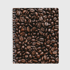 Тетрадь с принтом кофе в Тюмени, 100% бумага | 48 листов, плотность листов — 60 г/м2, плотность картонной обложки — 250 г/м2. Листы скреплены сбоку удобной пружинной спиралью. Уголки страниц и обложки скругленные. Цвет линий — светло-серый
 | coffee | зерна | зерна кофе | кофе | кофейные зерна
