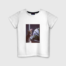 Детская футболка хлопок с принтом Космос за окном в Тюмени, 100% хлопок | круглый вырез горловины, полуприлегающий силуэт, длина до линии бедер | cat | space | космос | кот | котик | кошка | мем | планета | прикол