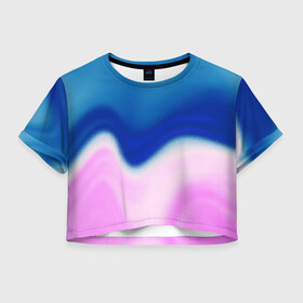 Женская футболка Crop-top 3D с принтом Воздушный Крем в Тюмени, 100% полиэстер | круглая горловина, длина футболки до линии талии, рукава с отворотами | blue | cream | gradient | pink | абстрактный | абстракция | вода | волны | гламур | градиент | девочкам | зефирка | краска | краски | красочный | море | мороженое | небеса | нежные | пастельные | перламутровый