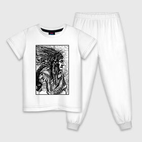 Детская пижама хлопок с принтом Drawing indian в Тюмени, 100% хлопок |  брюки и футболка прямого кроя, без карманов, на брюках мягкая резинка на поясе и по низу штанин
 | Тематика изображения на принте: black | drawing | indian | индеец | рисунок | черный