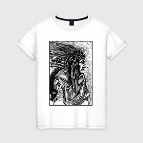 Женская футболка хлопок с принтом Drawing indian в Тюмени, 100% хлопок | прямой крой, круглый вырез горловины, длина до линии бедер, слегка спущенное плечо | black | drawing | indian | индеец | рисунок | черный