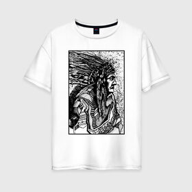 Женская футболка хлопок Oversize с принтом Drawing indian в Тюмени, 100% хлопок | свободный крой, круглый ворот, спущенный рукав, длина до линии бедер
 | black | drawing | indian | индеец | рисунок | черный
