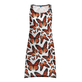 Платье-майка 3D с принтом Монарх в Тюмени, 100% полиэстер | полуприлегающий силуэт, широкие бретели, круглый вырез горловины, удлиненный подол сзади. | butterflies | butterfly | pattern | бабочка | монарх | насекомые | оранжевый | паттерн | узор