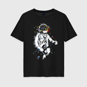 Женская футболка хлопок Oversize с принтом Cosmosrock в Тюмени, 100% хлопок | свободный крой, круглый ворот, спущенный рукав, длина до линии бедер
 | astronaut | cosmonaut | cosmos | guitar | music | rock | solo | space | star | астронавт | гитара | звезда | космонавт | космос | музыка | солист