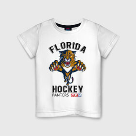 Детская футболка хлопок с принтом FLORIDA PANTERS NHL в Тюмени, 100% хлопок | круглый вырез горловины, полуприлегающий силуэт, длина до линии бедер | cat | florida | hockey | ice | nhl | panters | sport | usa | кошки | нхл | пантеры | спорт | сша | флорида | хоккей