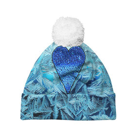Шапка 3D c помпоном с принтом Ледяное сердце в Тюмени, 100% полиэстер | универсальный размер, печать по всей поверхности изделия | christmas | frozen | new year | snow | winter | влюбленные | дед мороз | зима | зимний | лед | любимая жена | любовь | мама | новый год | подарок | рождество | сердечки | снег | снежинки | снежная королева | узоры