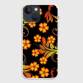 Чехол для iPhone 13 mini с принтом Хохлома в Тюмени,  |  | арт | вектор | желтый | золотой | красный | народный рисунок | рисунок | хохлома | цветок | цветы | чёрный