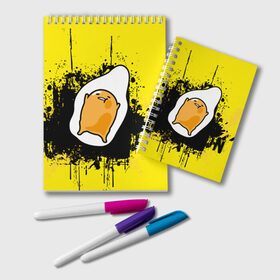 Блокнот с принтом Gudetama в Тюмени, 100% бумага | 48 листов, плотность листов — 60 г/м2, плотность картонной обложки — 250 г/м2. Листы скреплены удобной пружинной спиралью. Цвет линий — светло-серый
 | gudetama | аниме | веселое яйцо | гудетама | стекающее яйцо | яйцо