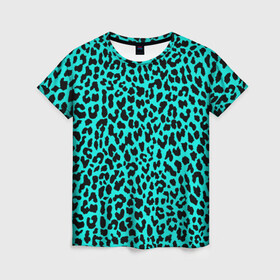 Женская футболка 3D с принтом ЛАЗУРНЫЙ ЛЕОПАРД в Тюмени, 100% полиэфир ( синтетическое хлопкоподобное полотно) | прямой крой, круглый вырез горловины, длина до линии бедер | гепард | гламур | животные | камуфляж | лазурь | леопард | морской | паттерн | пятна | синий