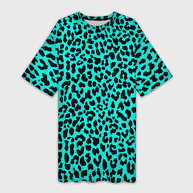 Платье-футболка 3D с принтом ЛАЗУРНЫЙ ЛЕОПАРД в Тюмени,  |  | гепард | гламур | животные | камуфляж | лазурь | леопард | морской | паттерн | пятна | синий
