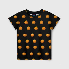 Детская футболка 3D с принтом Хэллоуин узор тыквы в Тюмени, 100% гипоаллергенный полиэфир | прямой крой, круглый вырез горловины, длина до линии бедер, чуть спущенное плечо, ткань немного тянется | день всех святых | джек | символ | тыквы | узор | урожай | хэллоуин