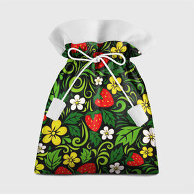 Подарочный 3D мешок с принтом Хохлома в Тюмени, 100% полиэстер | Размер: 29*39 см | арт | вектор | желтый | зеленый | золотой | клубника | красный | народный рисунок | рисунок | хохлома | цветок | цветы | чёрный | ягода | ягоды