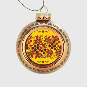 Стеклянный ёлочный шар с принтом Хохлома в Тюмени, Стекло | Диаметр: 80 мм | арт | вектор | желтый | зеленый | золотой | красный | народный рисунок | рисунок | хохлома | цветок | цветы | чёрный