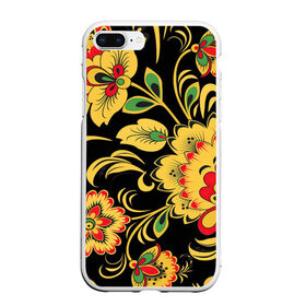 Чехол для iPhone 7Plus/8 Plus матовый с принтом Хохлома в Тюмени, Силикон | Область печати: задняя сторона чехла, без боковых панелей | Тематика изображения на принте: арт | вектор | желтый | зеленый | золотой | красный | народный рисунок | рисунок | хохлома | цветок | цветы | чёрный