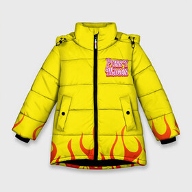 Зимняя куртка для девочек 3D с принтом Kill Bill - Pussy Wagon в Тюмени, ткань верха — 100% полиэстер; подклад — 100% полиэстер, утеплитель — 100% полиэстер. | длина ниже бедра, удлиненная спинка, воротник стойка и отстегивающийся капюшон. Есть боковые карманы с листочкой на кнопках, утяжки по низу изделия и внутренний карман на молнии. 

Предусмотрены светоотражающий принт на спинке, радужный светоотражающий элемент на пуллере молнии и на резинке для утяжки. | kill bill | pickup | pussy | pussy wagon | tarantino | wagon | квентин тарантино | пикап | пусси вагон | тарантино