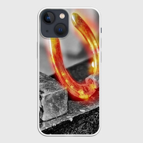 Чехол для iPhone 13 mini с принтом Подкова в Тюмени,  |  | horseshoe | железный | железо | ковка | кузница | кузня | металл | металлический | молот | молотки | молоток | молоты | наковальни | наковальня | подкова | сталь | стальной | удача
