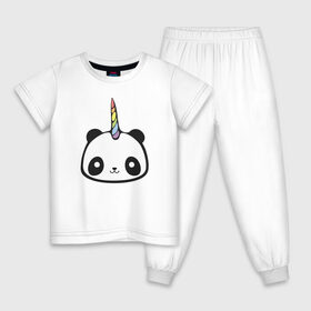 Детская пижама хлопок с принтом Панда-единорог в Тюмени, 100% хлопок |  брюки и футболка прямого кроя, без карманов, на брюках мягкая резинка на поясе и по низу штанин
 | Тематика изображения на принте: единорог | милая пандочка | панда | панда единорог | панда единорожка | панда с рогом | пандочка | пандочка единорог | пандочка единорожка