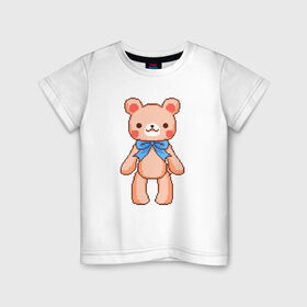 Детская футболка хлопок с принтом Pixel Bear в Тюмени, 100% хлопок | круглый вырез горловины, полуприлегающий силуэт, длина до линии бедер | bear | pixel | pixel bear | медведь | милый медведь | милый мишка | мишка | пиксельный медведь | пиксельный плюшевый мишка | плюшевый медведь | плюшевый мишка