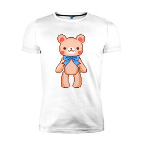 Мужская футболка хлопок Slim с принтом Pixel Bear в Тюмени, 92% хлопок, 8% лайкра | приталенный силуэт, круглый вырез ворота, длина до линии бедра, короткий рукав | bear | pixel | pixel bear | медведь | милый медведь | милый мишка | мишка | пиксельный медведь | пиксельный плюшевый мишка | плюшевый медведь | плюшевый мишка