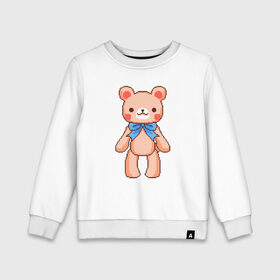 Детский свитшот хлопок с принтом Pixel Bear в Тюмени, 100% хлопок | круглый вырез горловины, эластичные манжеты, пояс и воротник | Тематика изображения на принте: bear | pixel | pixel bear | медведь | милый медведь | милый мишка | мишка | пиксельный медведь | пиксельный плюшевый мишка | плюшевый медведь | плюшевый мишка