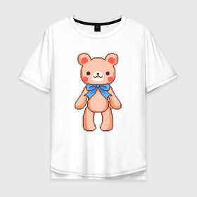 Мужская футболка хлопок Oversize с принтом Pixel Bear в Тюмени, 100% хлопок | свободный крой, круглый ворот, “спинка” длиннее передней части | bear | pixel | pixel bear | медведь | милый медведь | милый мишка | мишка | пиксельный медведь | пиксельный плюшевый мишка | плюшевый медведь | плюшевый мишка
