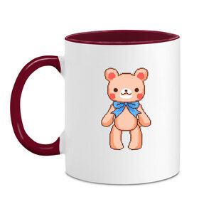 Кружка двухцветная с принтом Pixel Bear в Тюмени, керамика | объем — 330 мл, диаметр — 80 мм. Цветная ручка и кайма сверху, в некоторых цветах — вся внутренняя часть | bear | pixel | pixel bear | медведь | милый медведь | милый мишка | мишка | пиксельный медведь | пиксельный плюшевый мишка | плюшевый медведь | плюшевый мишка